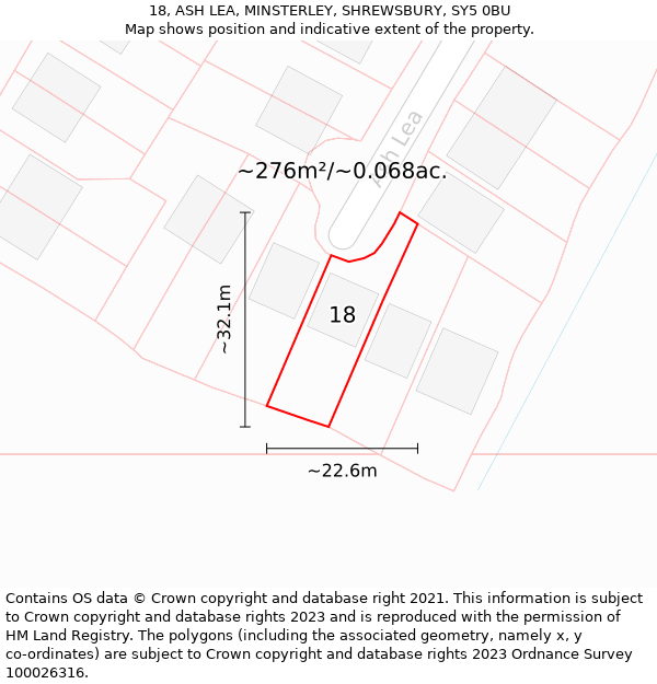 18, ASH LEA, MINSTERLEY, SHREWSBURY, SY5 0BU: Plot and title map