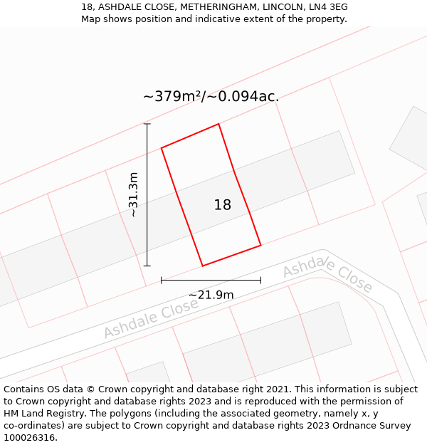 18, ASHDALE CLOSE, METHERINGHAM, LINCOLN, LN4 3EG: Plot and title map