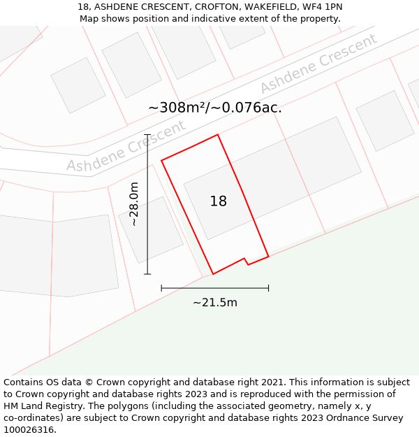 18, ASHDENE CRESCENT, CROFTON, WAKEFIELD, WF4 1PN: Plot and title map