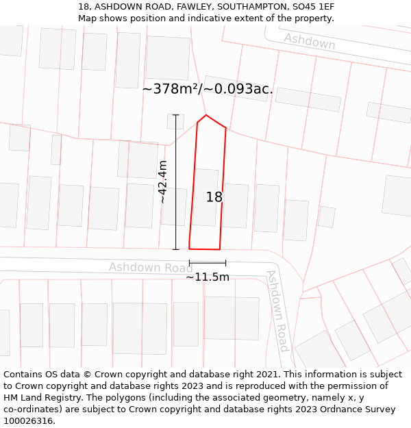 18, ASHDOWN ROAD, FAWLEY, SOUTHAMPTON, SO45 1EF: Plot and title map