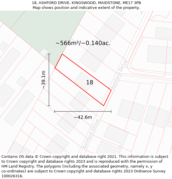 18, ASHFORD DRIVE, KINGSWOOD, MAIDSTONE, ME17 3PB: Plot and title map