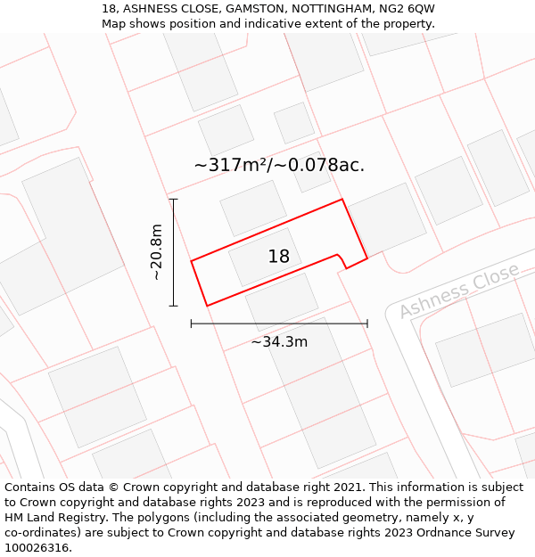 18, ASHNESS CLOSE, GAMSTON, NOTTINGHAM, NG2 6QW: Plot and title map