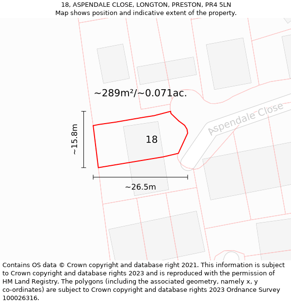 18, ASPENDALE CLOSE, LONGTON, PRESTON, PR4 5LN: Plot and title map