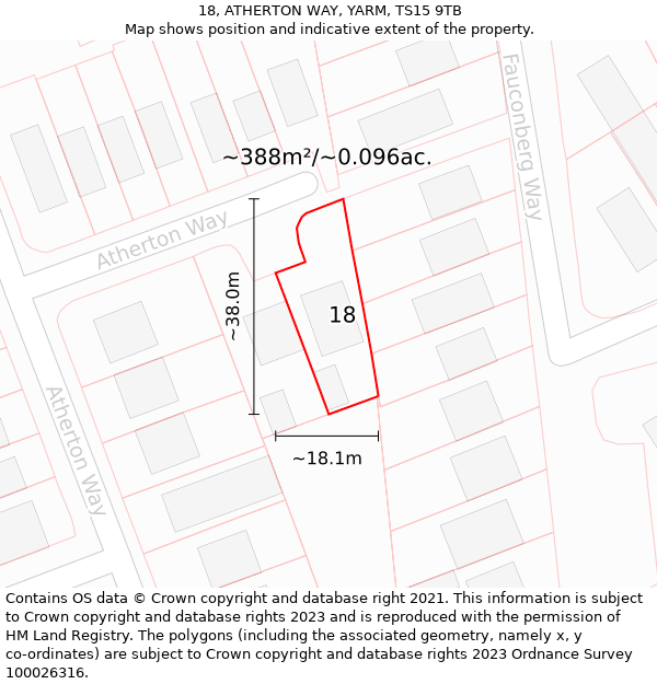 18, ATHERTON WAY, YARM, TS15 9TB: Plot and title map