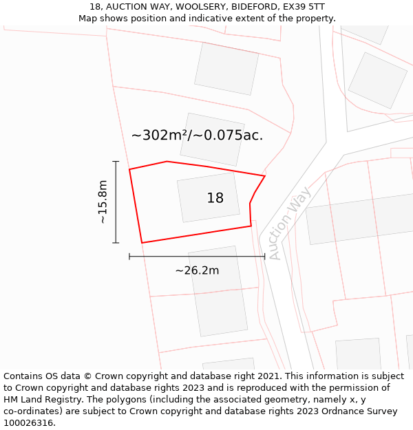 18, AUCTION WAY, WOOLSERY, BIDEFORD, EX39 5TT: Plot and title map