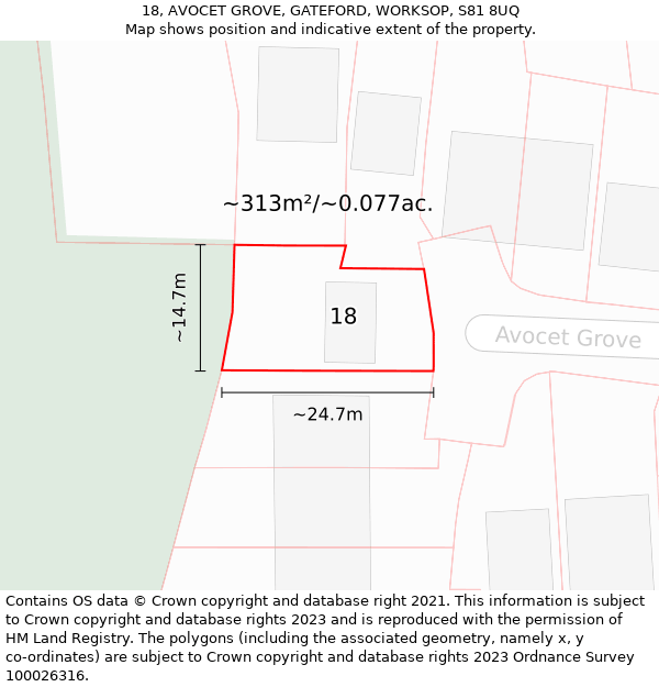 18, AVOCET GROVE, GATEFORD, WORKSOP, S81 8UQ: Plot and title map