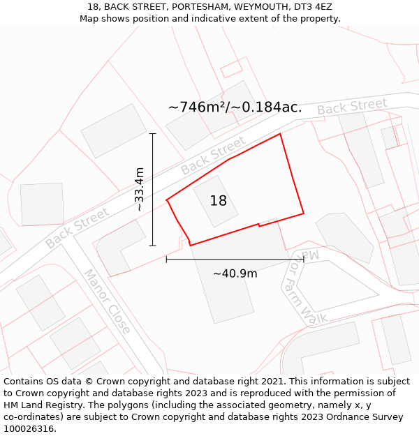 18, BACK STREET, PORTESHAM, WEYMOUTH, DT3 4EZ: Plot and title map