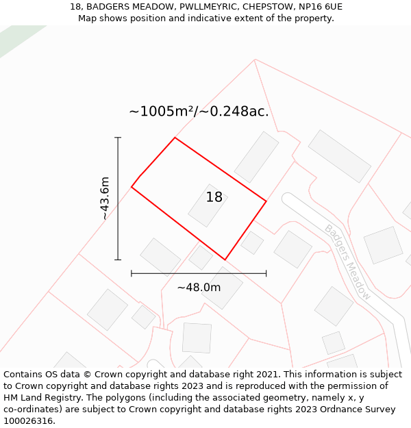 18, BADGERS MEADOW, PWLLMEYRIC, CHEPSTOW, NP16 6UE: Plot and title map