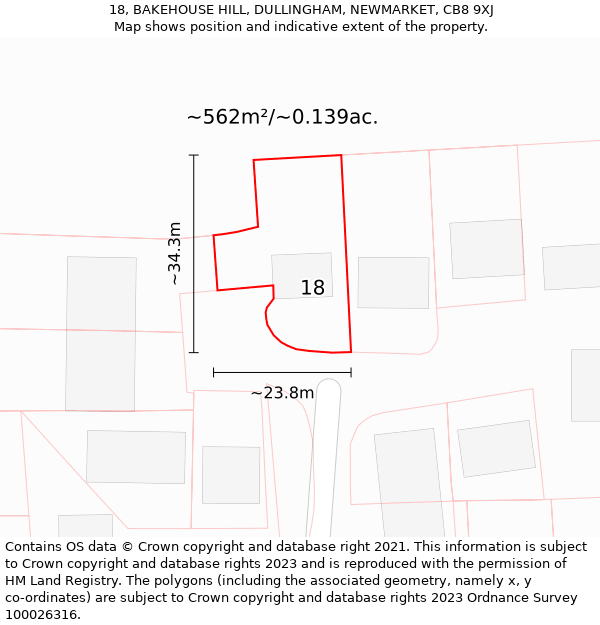 18, BAKEHOUSE HILL, DULLINGHAM, NEWMARKET, CB8 9XJ: Plot and title map