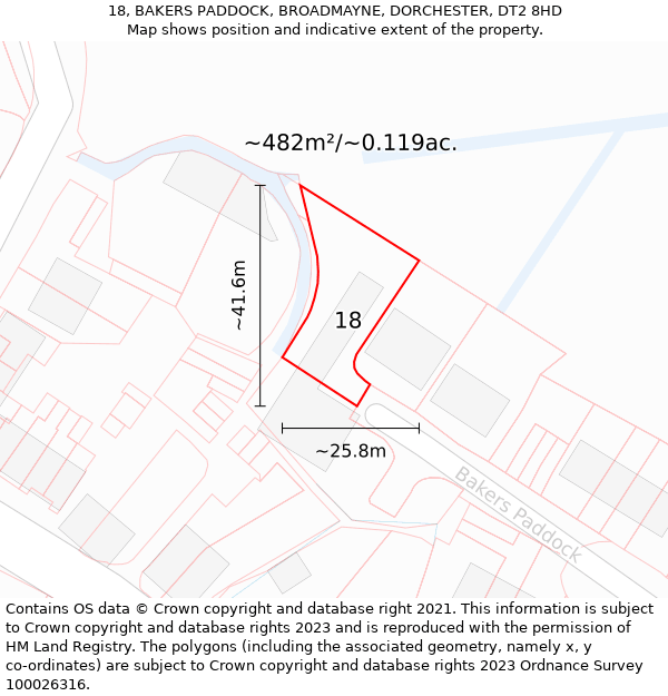 18, BAKERS PADDOCK, BROADMAYNE, DORCHESTER, DT2 8HD: Plot and title map