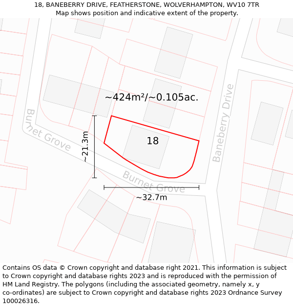 18, BANEBERRY DRIVE, FEATHERSTONE, WOLVERHAMPTON, WV10 7TR: Plot and title map