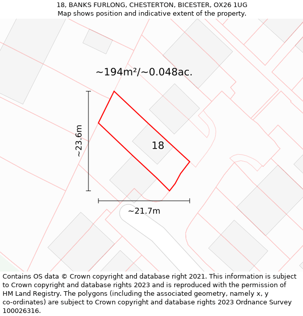 18, BANKS FURLONG, CHESTERTON, BICESTER, OX26 1UG: Plot and title map