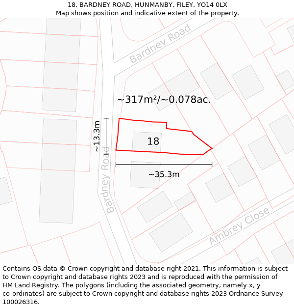 18, BARDNEY ROAD, HUNMANBY, FILEY, YO14 0LX: Plot and title map