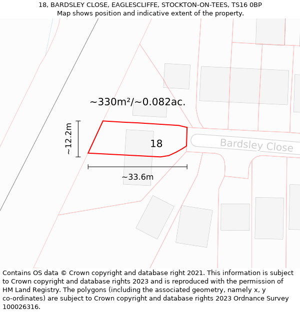 18, BARDSLEY CLOSE, EAGLESCLIFFE, STOCKTON-ON-TEES, TS16 0BP: Plot and title map