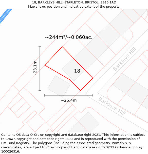 18, BARKLEYS HILL, STAPLETON, BRISTOL, BS16 1AD: Plot and title map