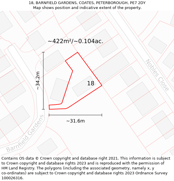 18, BARNFIELD GARDENS, COATES, PETERBOROUGH, PE7 2DY: Plot and title map