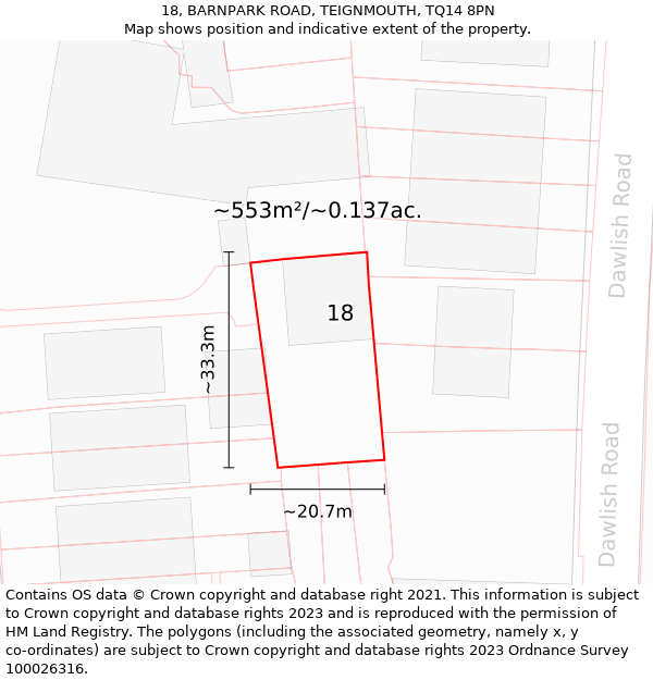 18, BARNPARK ROAD, TEIGNMOUTH, TQ14 8PN: Plot and title map