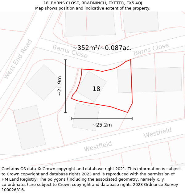 18, BARNS CLOSE, BRADNINCH, EXETER, EX5 4QJ: Plot and title map