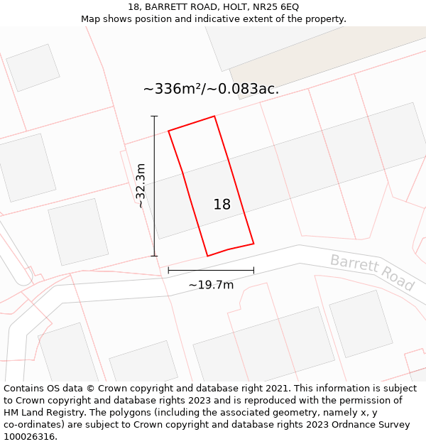 18, BARRETT ROAD, HOLT, NR25 6EQ: Plot and title map