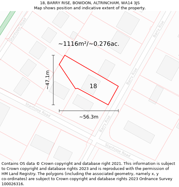 18, BARRY RISE, BOWDON, ALTRINCHAM, WA14 3JS: Plot and title map