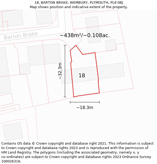 18, BARTON BRAKE, WEMBURY, PLYMOUTH, PL9 0BJ: Plot and title map