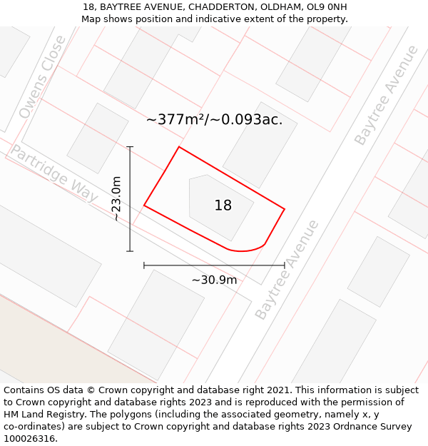 18, BAYTREE AVENUE, CHADDERTON, OLDHAM, OL9 0NH: Plot and title map