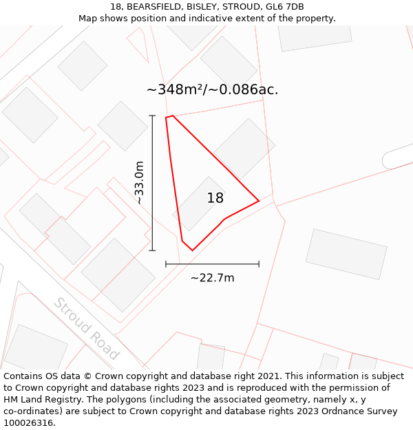 18, BEARSFIELD, BISLEY, STROUD, GL6 7DB: Plot and title map