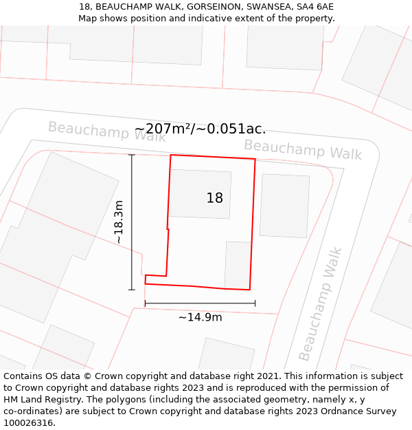 18, BEAUCHAMP WALK, GORSEINON, SWANSEA, SA4 6AE: Plot and title map