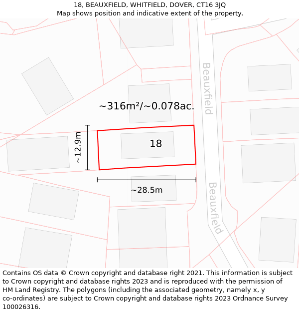 18, BEAUXFIELD, WHITFIELD, DOVER, CT16 3JQ: Plot and title map