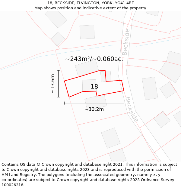 18, BECKSIDE, ELVINGTON, YORK, YO41 4BE: Plot and title map