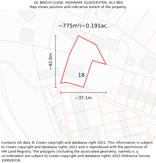 18, BEECH CLOSE, HIGHNAM, GLOUCESTER, GL2 8EG: Plot and title map