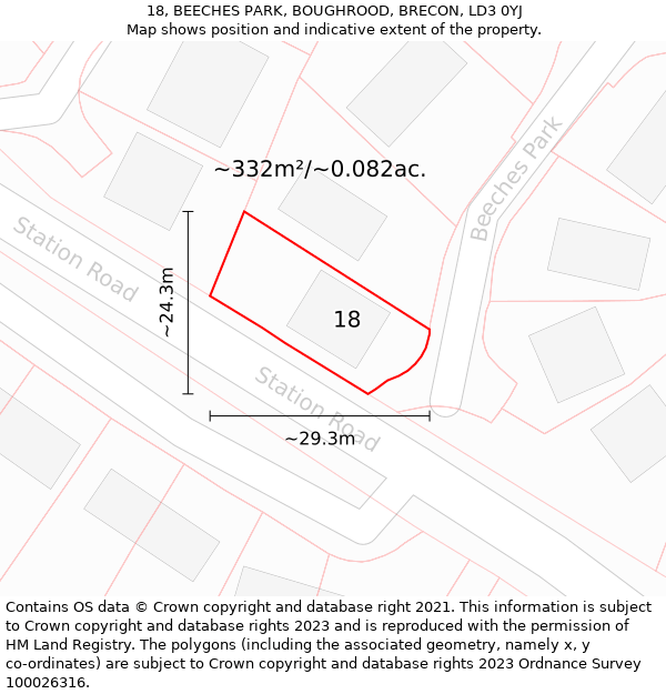 18, BEECHES PARK, BOUGHROOD, BRECON, LD3 0YJ: Plot and title map