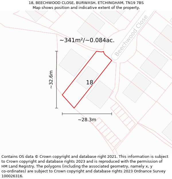 18, BEECHWOOD CLOSE, BURWASH, ETCHINGHAM, TN19 7BS: Plot and title map