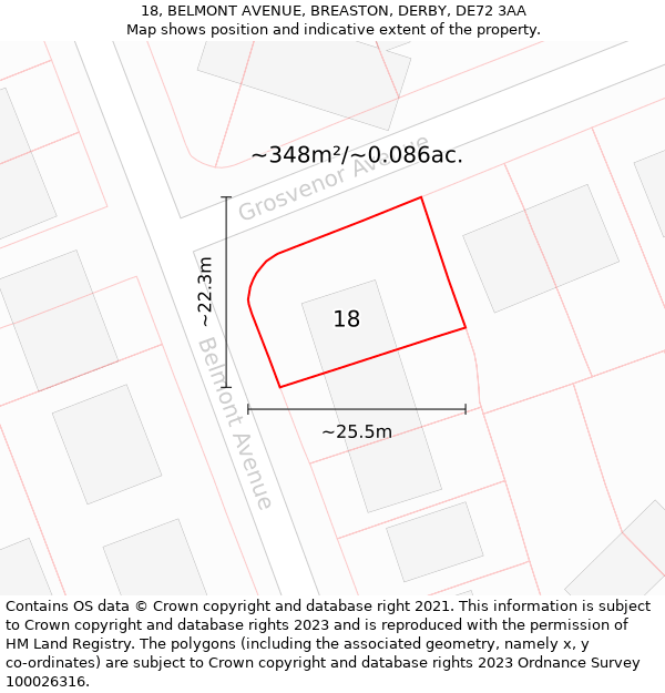 18, BELMONT AVENUE, BREASTON, DERBY, DE72 3AA: Plot and title map