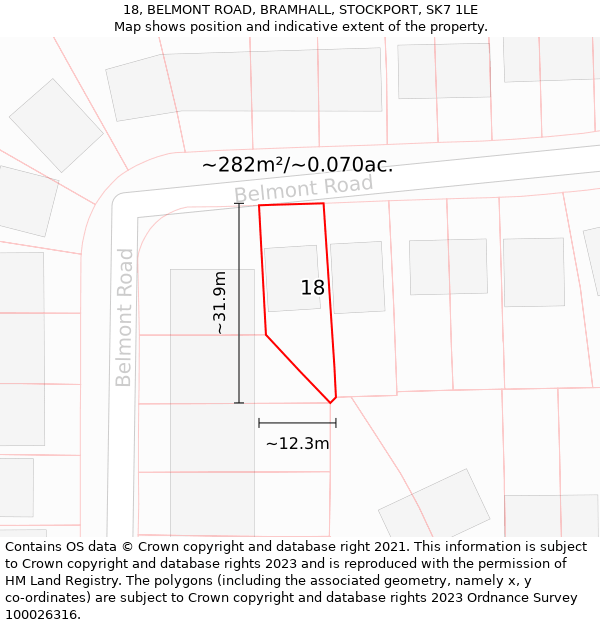 18, BELMONT ROAD, BRAMHALL, STOCKPORT, SK7 1LE: Plot and title map