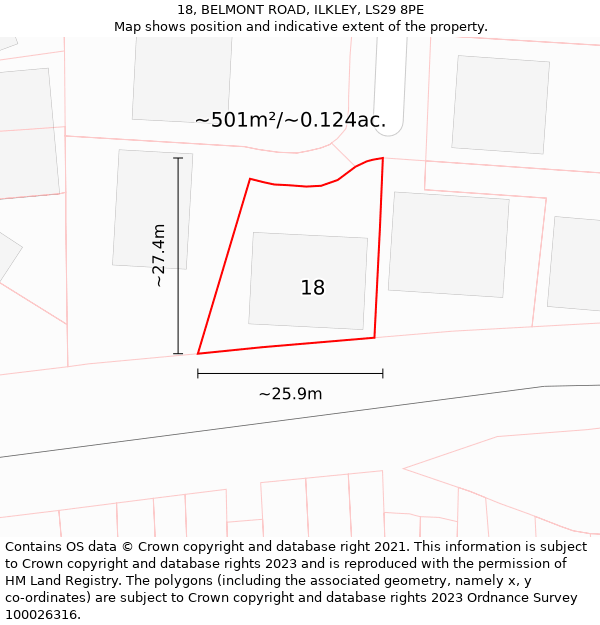 18, BELMONT ROAD, ILKLEY, LS29 8PE: Plot and title map