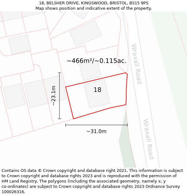 18, BELSHER DRIVE, KINGSWOOD, BRISTOL, BS15 9PS: Plot and title map