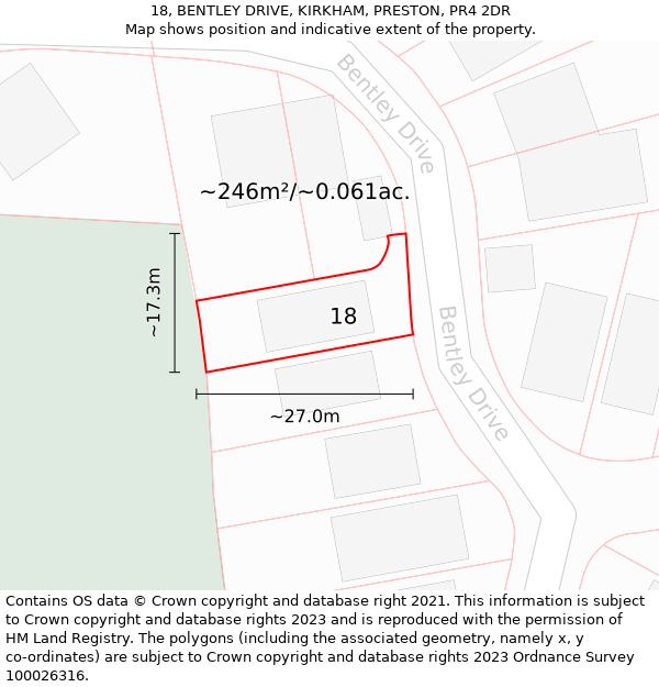 18, BENTLEY DRIVE, KIRKHAM, PRESTON, PR4 2DR: Plot and title map