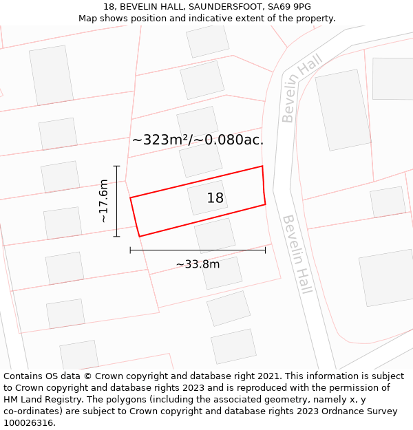 18, BEVELIN HALL, SAUNDERSFOOT, SA69 9PG: Plot and title map