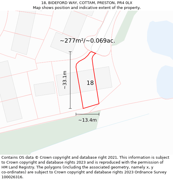 18, BIDEFORD WAY, COTTAM, PRESTON, PR4 0LX: Plot and title map