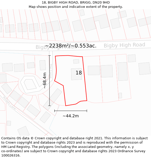 18, BIGBY HIGH ROAD, BRIGG, DN20 9HD: Plot and title map