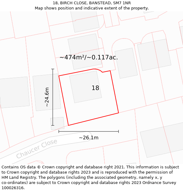 18, BIRCH CLOSE, BANSTEAD, SM7 1NR: Plot and title map