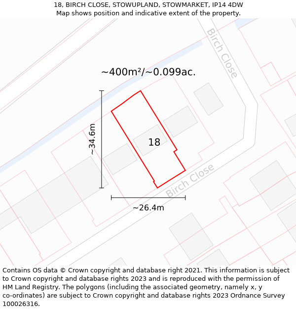 18, BIRCH CLOSE, STOWUPLAND, STOWMARKET, IP14 4DW: Plot and title map