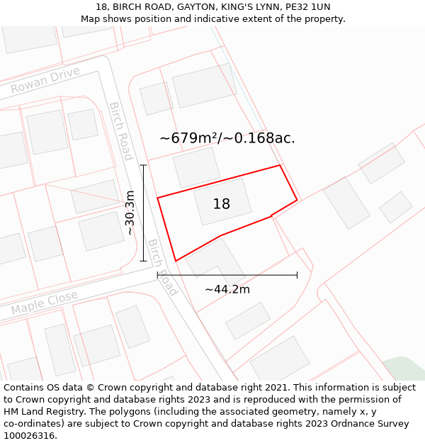 18, BIRCH ROAD, GAYTON, KING'S LYNN, PE32 1UN: Plot and title map