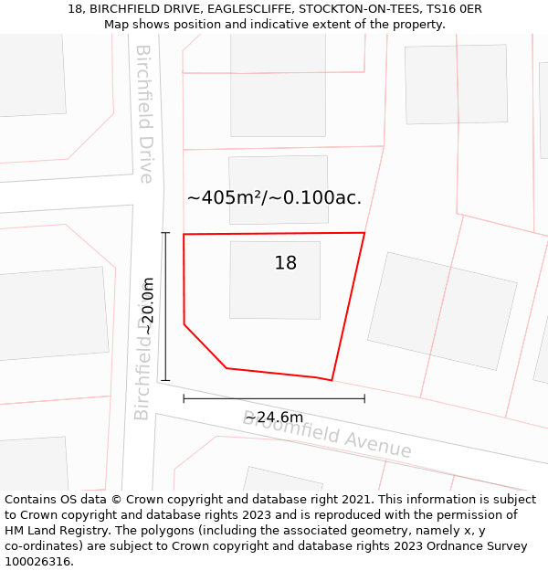 18, BIRCHFIELD DRIVE, EAGLESCLIFFE, STOCKTON-ON-TEES, TS16 0ER: Plot and title map