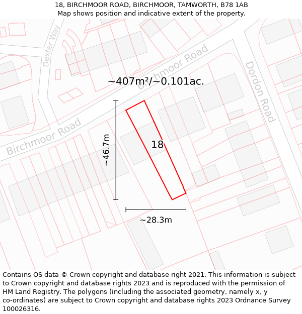 18, BIRCHMOOR ROAD, BIRCHMOOR, TAMWORTH, B78 1AB: Plot and title map