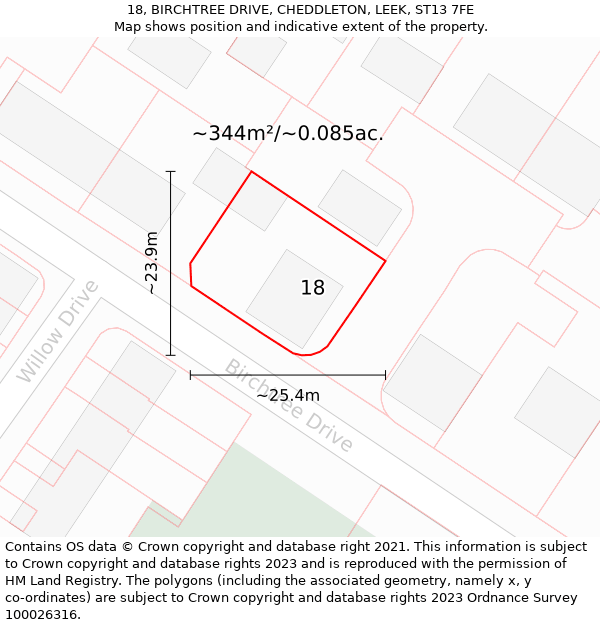 18, BIRCHTREE DRIVE, CHEDDLETON, LEEK, ST13 7FE: Plot and title map