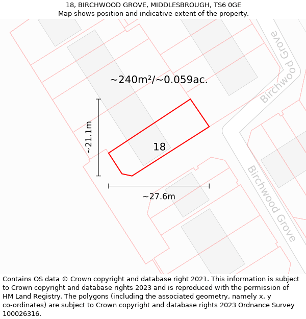 18, BIRCHWOOD GROVE, MIDDLESBROUGH, TS6 0GE: Plot and title map