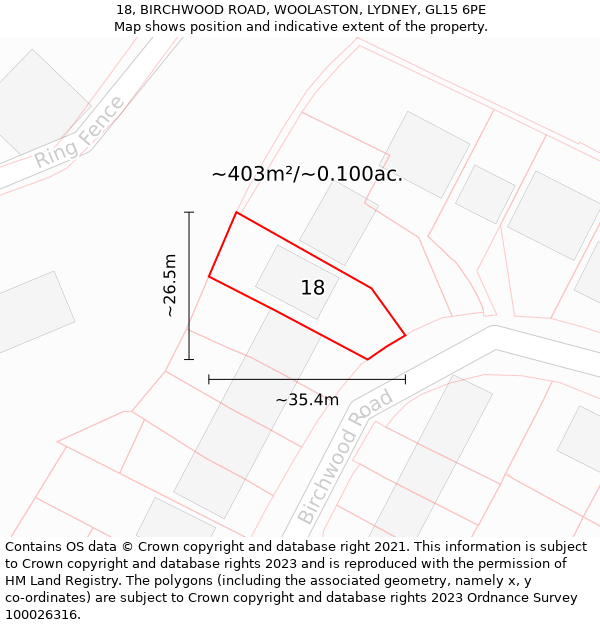 18, BIRCHWOOD ROAD, WOOLASTON, LYDNEY, GL15 6PE: Plot and title map