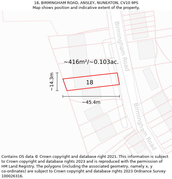 18, BIRMINGHAM ROAD, ANSLEY, NUNEATON, CV10 9PS: Plot and title map